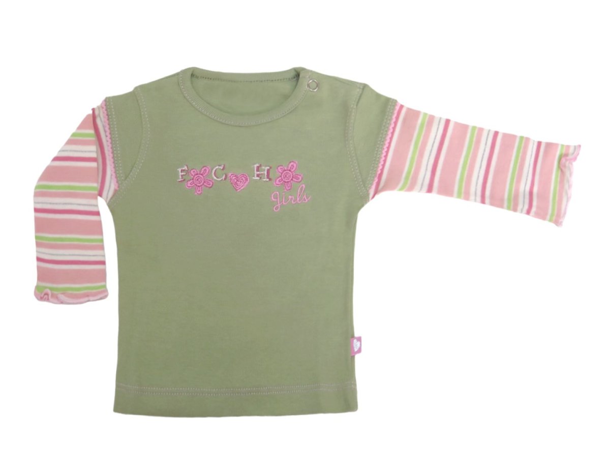 Remera Manga Larga Bordadas Con flores y mangas rayadas