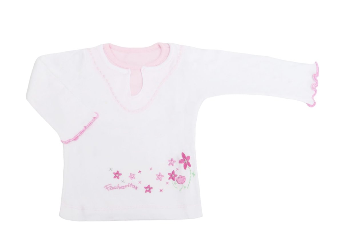 Remera Manga Larga combinada y Bordada con flores