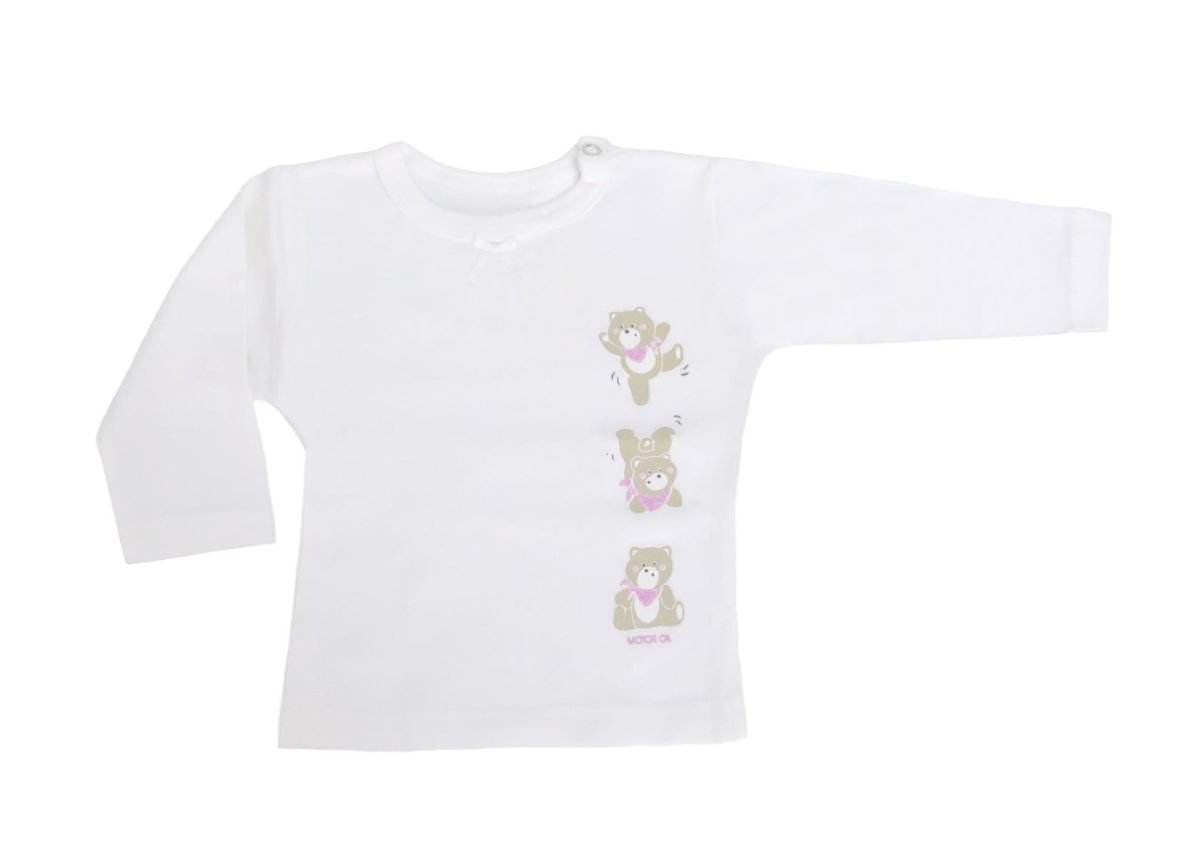 Remera manga larga con broche en el cuello estampado osito