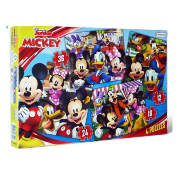 Puzzle Rompecabezas Mickey Mouse 4 En 1: 12, 18, 24 y 36 Piezas