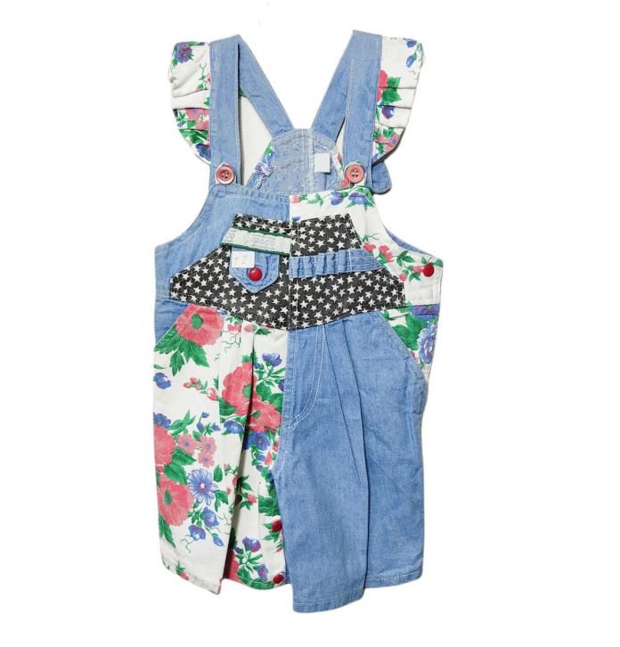 Jardinero Combinado Jean y Gabardina Estampada Corto