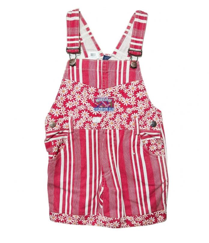 Jardinero corto gabardina combinado a rayas con flores