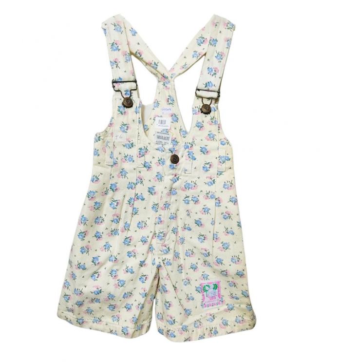 Jardinero de gabardina liso con Flores corto