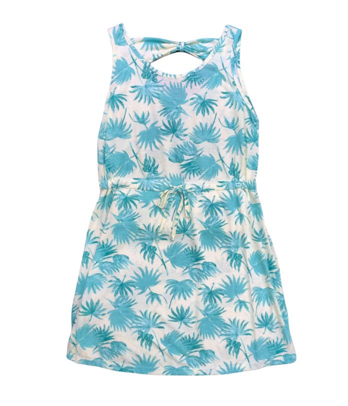 Vestido Algodon Estampado Palmera Sin Mangas