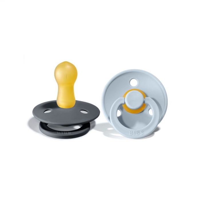 Chupete Bibs Colour Collection x 2 - Iron/Baby Blue - Tetina De Caucho Natural - Latex - 18+ Meses