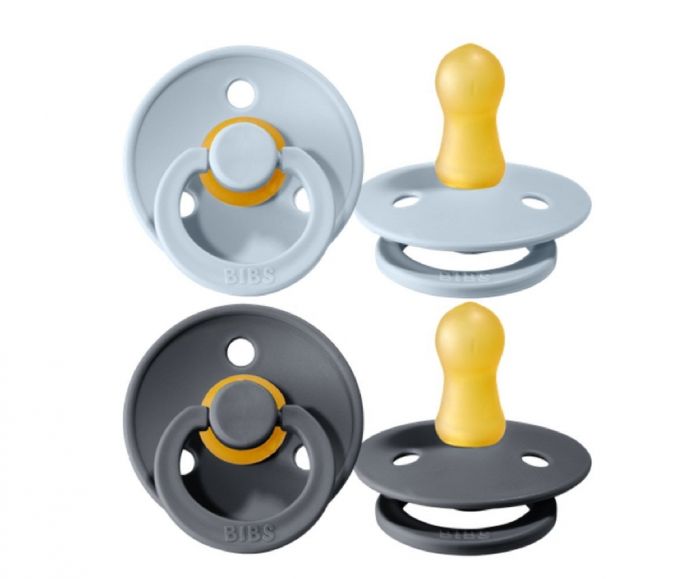 Chupete Bibs Colour Collection x 2 - Iron / Baby Blue - Tetina De Caucho Natural - Latex - 6-18 Meses