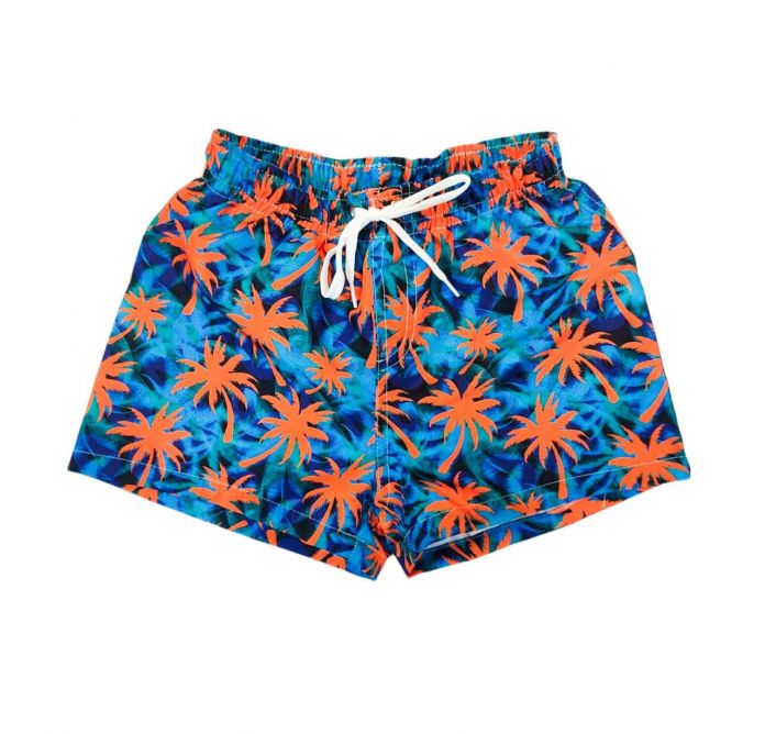 Short De Baño Estampado Con Cintura Elastizada de Poliestre Con Suspensor