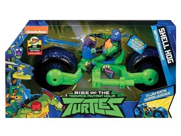 Moto Tortugas Ninja - Incluye Muñeco y Lanzador - Shell Hog - Leonardo