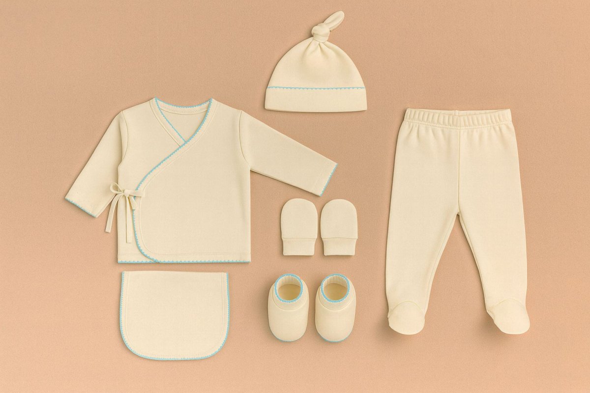 Conjunto Ajuar Set Nacimiento 6 Piezas Manga Larga Manopla Gorro Babero Batita Medio Osito Babita