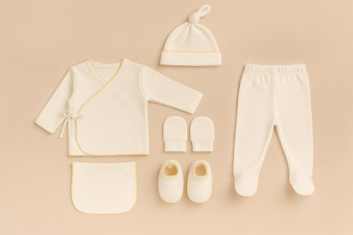 Conjunto Ajuar Set Nacimiento 6 Piezas Manga Larga Manopla Gorro Babero Batita Medio Osito Babita