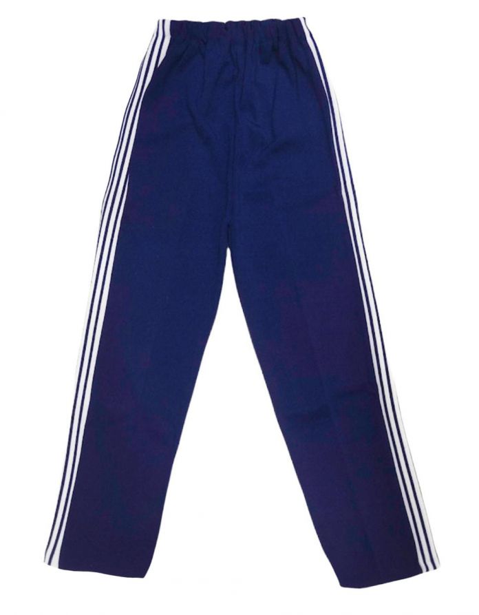 Pantalon Deporte Acetato Azul con Rayas Blancas
