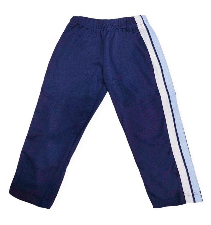 Pantalon Deporte Acetato Azul con Raya Celeste y Blanco