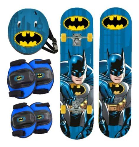 Skate DC Batman Con Kit De Proteccion - Rodilleras, Coderas, Casco Y Bolso Para Transportar