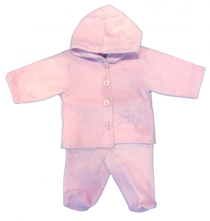 Conjunto Plush Campera Bordada Corona y Pantalon con Pie