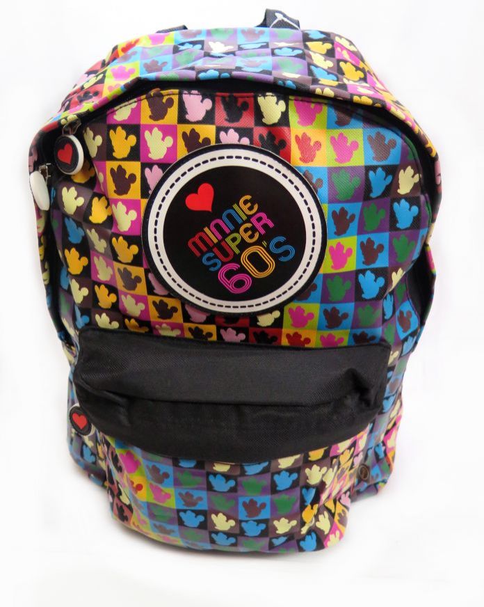Mochila espalda Minnie Mickey super 60's blanca negra gris o colores con caritas de minnie