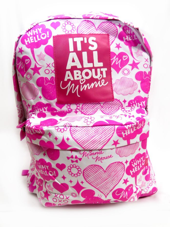 Mochilas grande 17 pulgadas Minnie roja y fucsia o blanca y rosa espalda dice its all about minnie