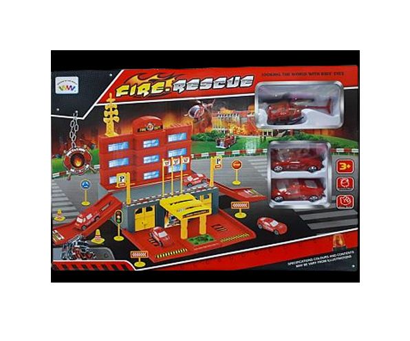 Estacion De Bomberos - Fire Rescue - 26 Piezas - Incluye 2 Autos 1 Helicoptero