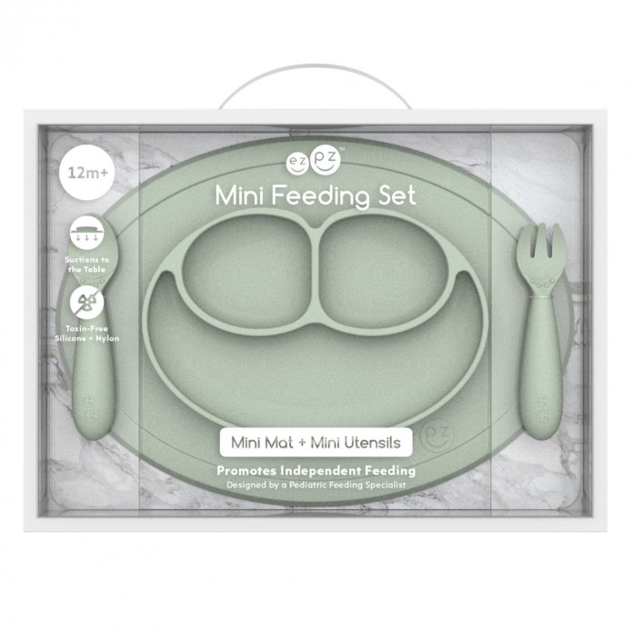 Plato De Silicona Con Divisiones + Tenedor + Cuchara - Mini Feeding Set - 12M+