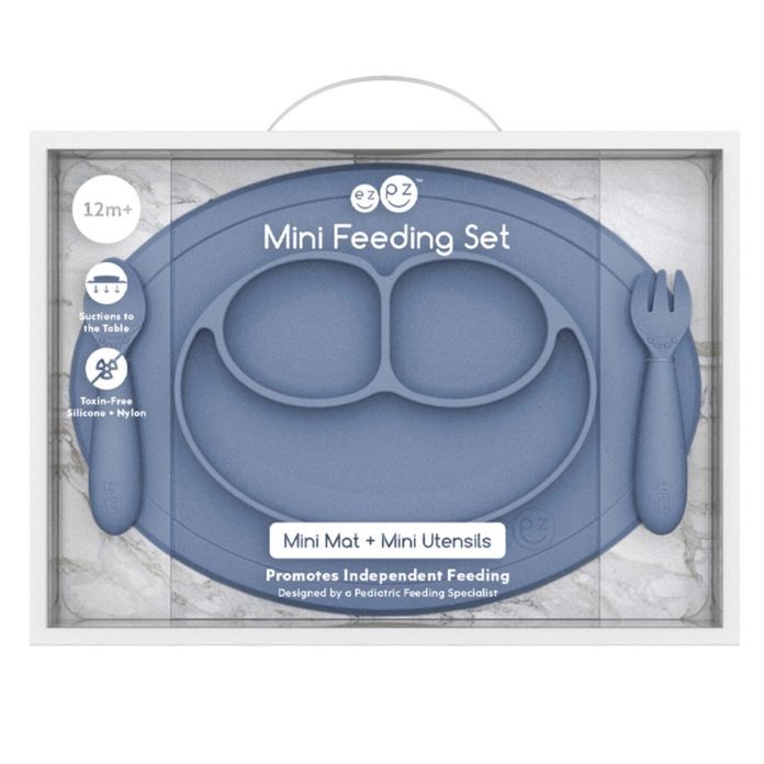 Plato De Silicona Con Divisiones + Tenedor + Cuchara - Mini Feeding Set - 12M+
