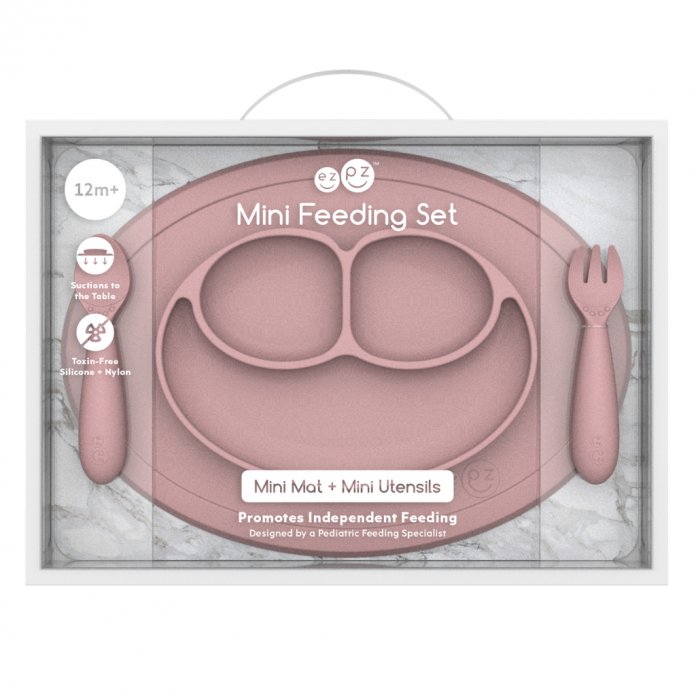 Plato De Silicona Con Divisiones + Tenedor + Cuchara - Mini Feeding Set - 12M+