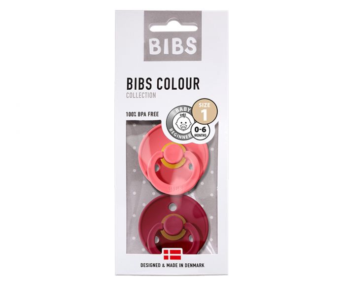 Chupete Bibs Colour Collection x 2 - Coral / Ruby - Tetina De Caucho Natural - Latex - 0-6 Meses