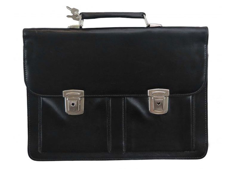 Portafolio de cuero con 2 bolsillos y broche