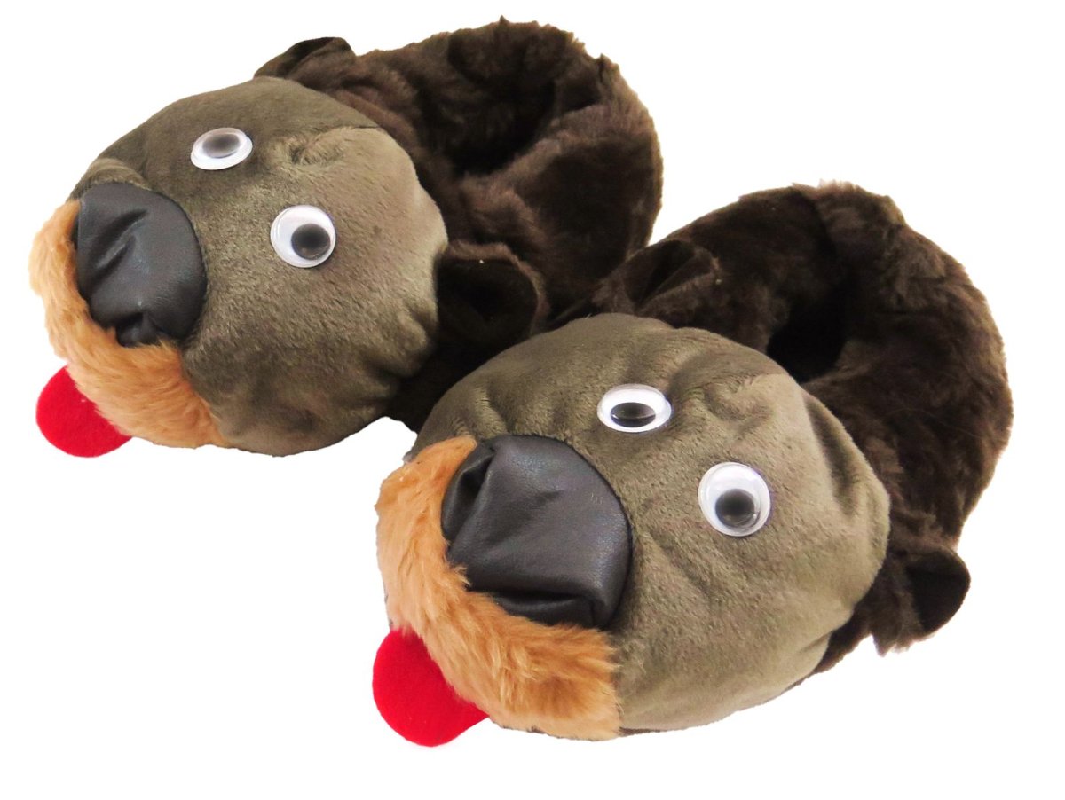 Pantufla Perro con piel y ojos moviles con base antideslizante