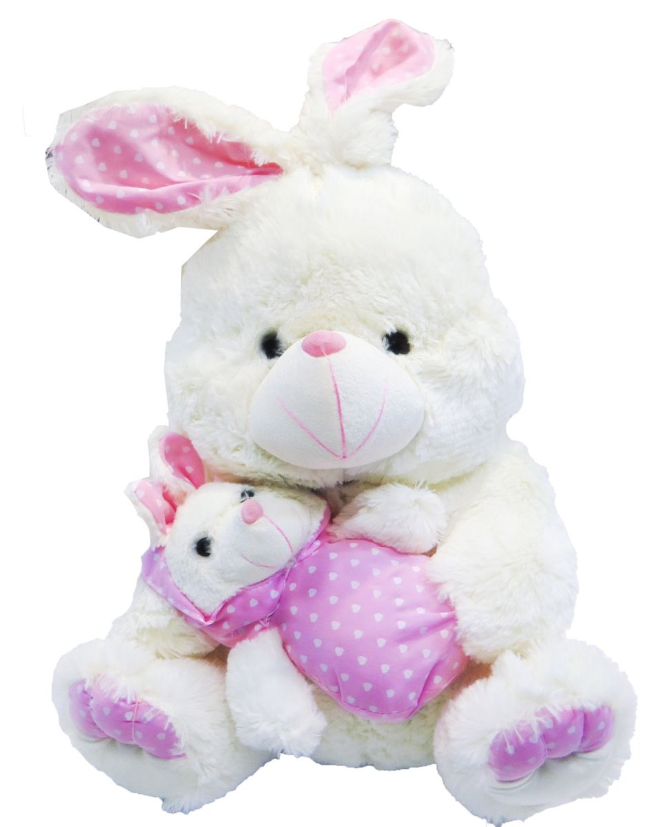 Peluche de conejo sentado y conejito con corazon