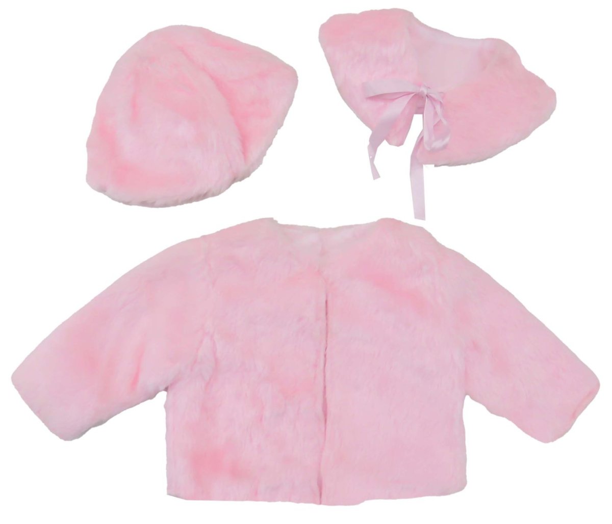 Conjunto tres piezas saco simil piel con cuello desmontable y gorro