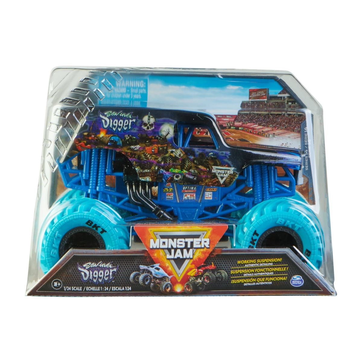 Monster Jam - Vehiculo Metalico Monster Truck con Suspension Real - Escala 1:24