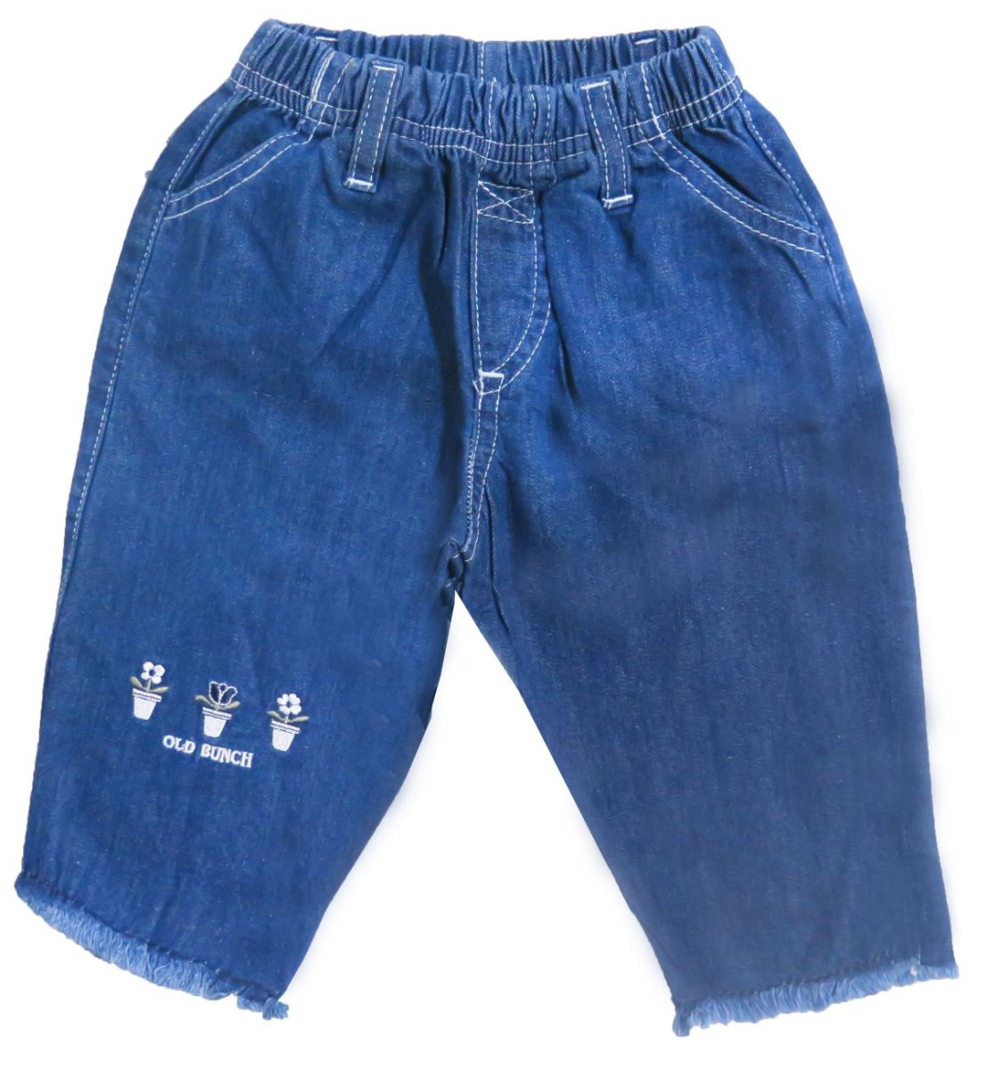 Pantalon jean bebe cintura elastizada con bordado y flecos