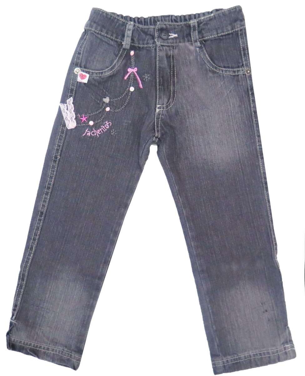 Pantalon jean con apliques y cintura elastizada