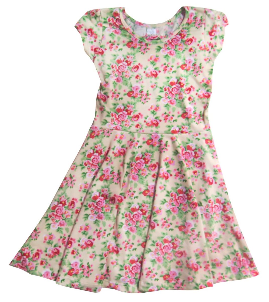 Vestido de algodon elastico c/ flores rosas