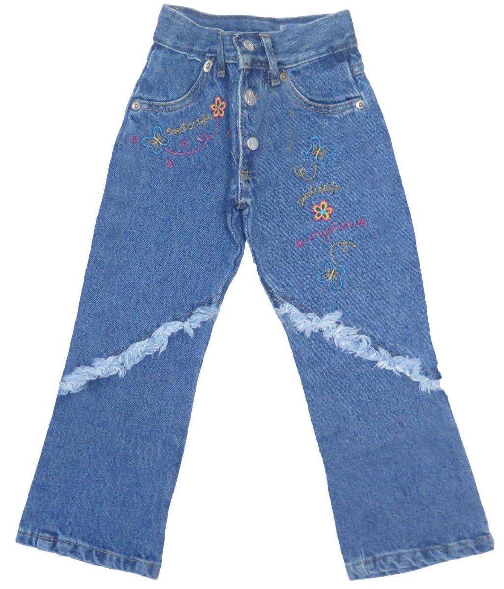 Pantalon jean nena con bordados y flecos