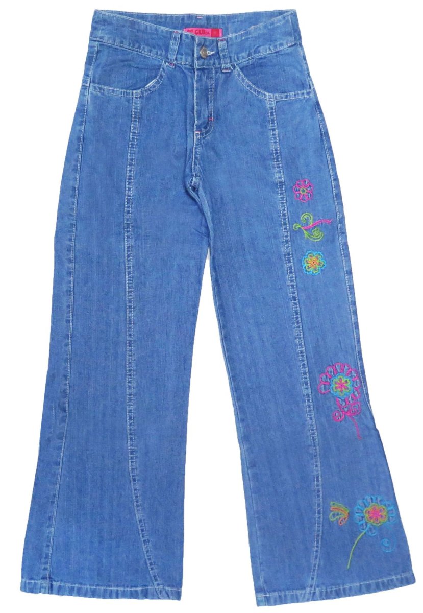 Pantalon nena jean con flores bordadas