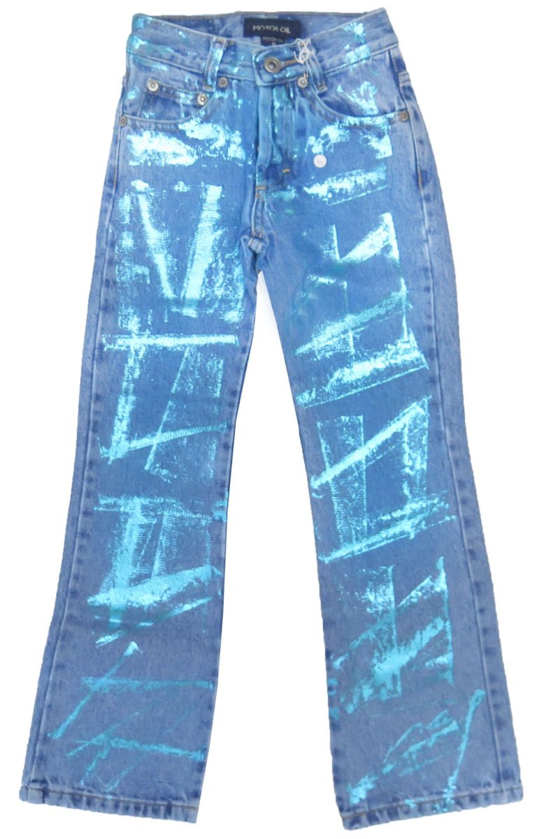 Pantalon jean metalizado celeste