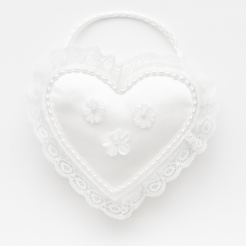 Canasta comunion Corazon De Razo Con Puntillas Y Aplique De Flor