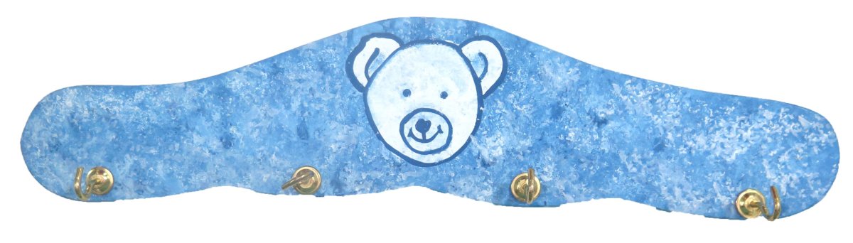 Perchero de Madera Pintado - 4 Ganchos Metalicos - Osito en el centro