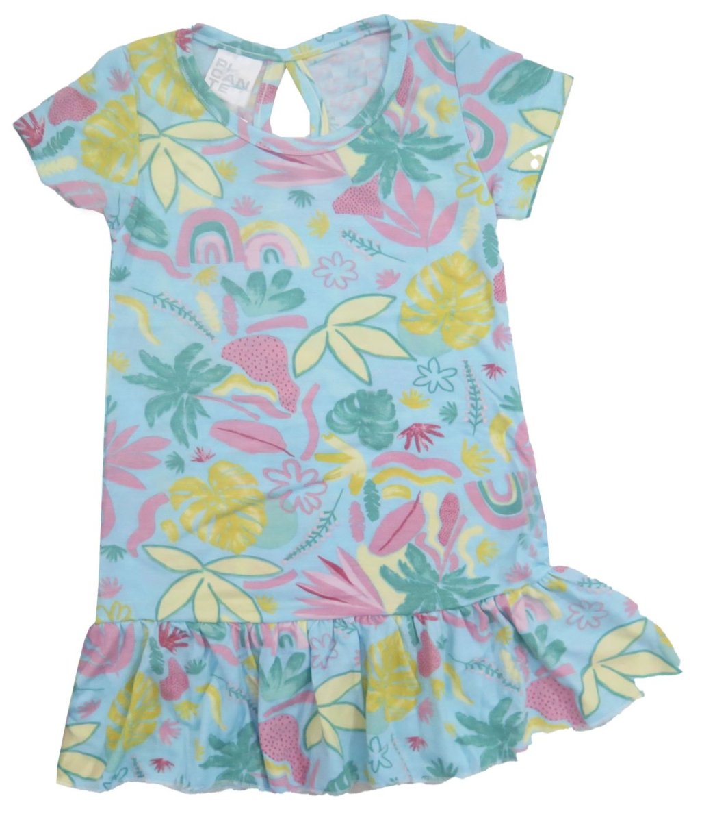 Vestido manga corta de algodon estampado con volados