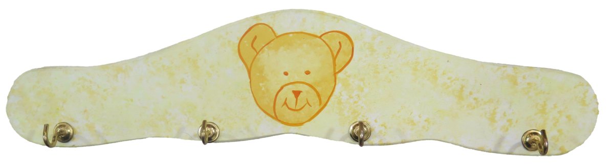 Perchero de Madera Pintado - 4 Ganchos Metalicos - Osito en el centro