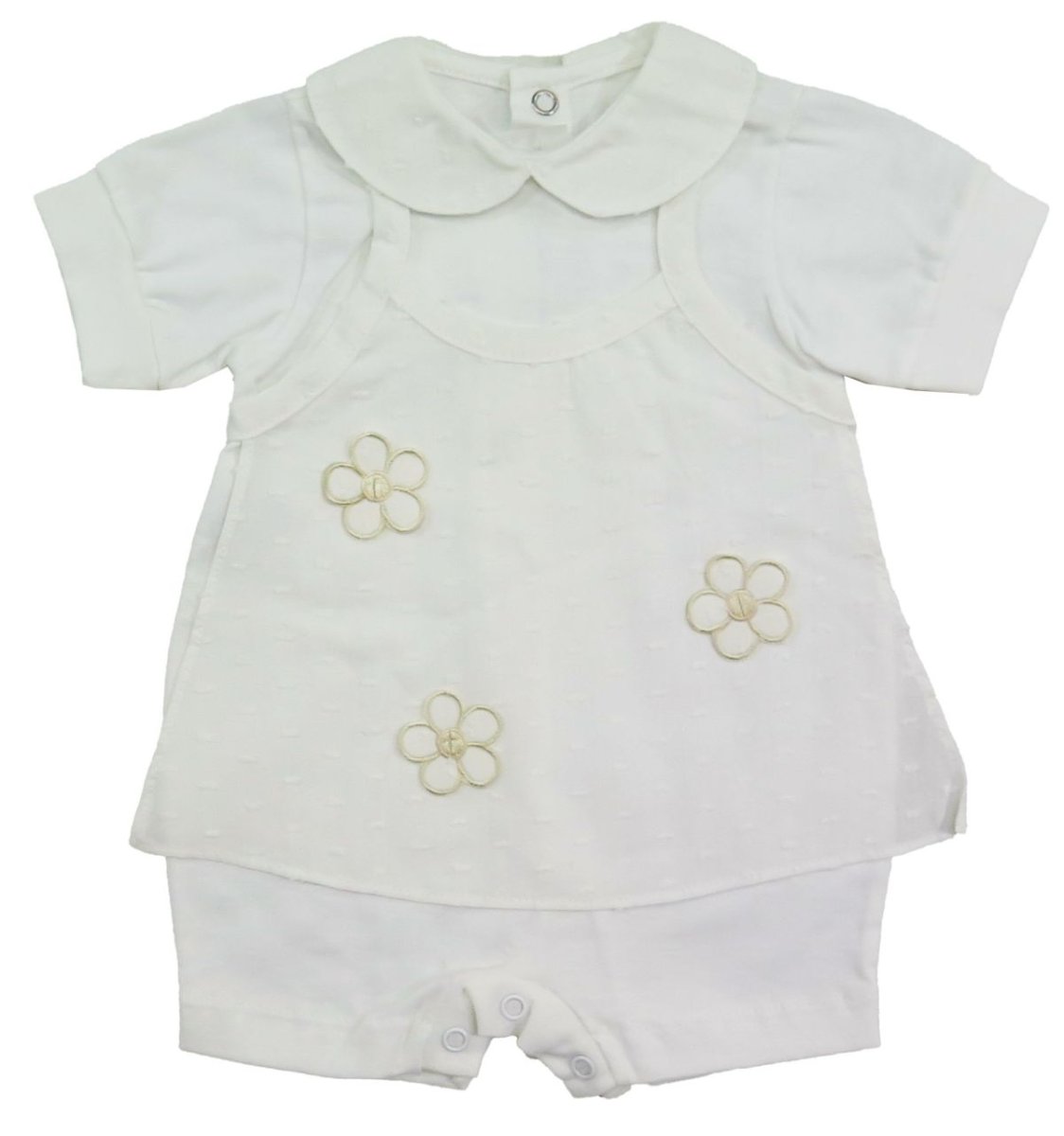 Enterito De Plumeti Con Aplique De Flores Manga Corta