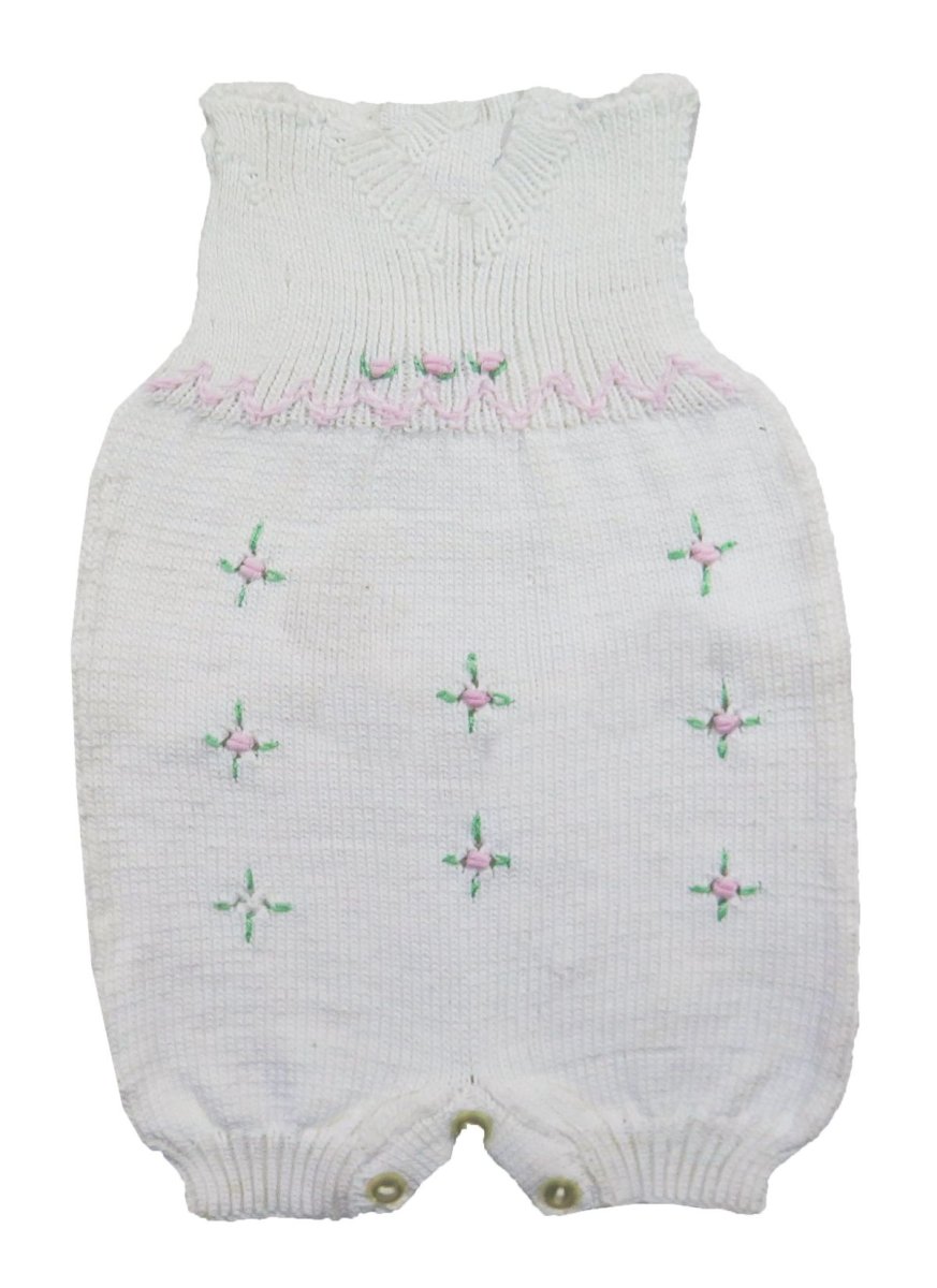 Enterito sin mangas hilo con bordado rosa