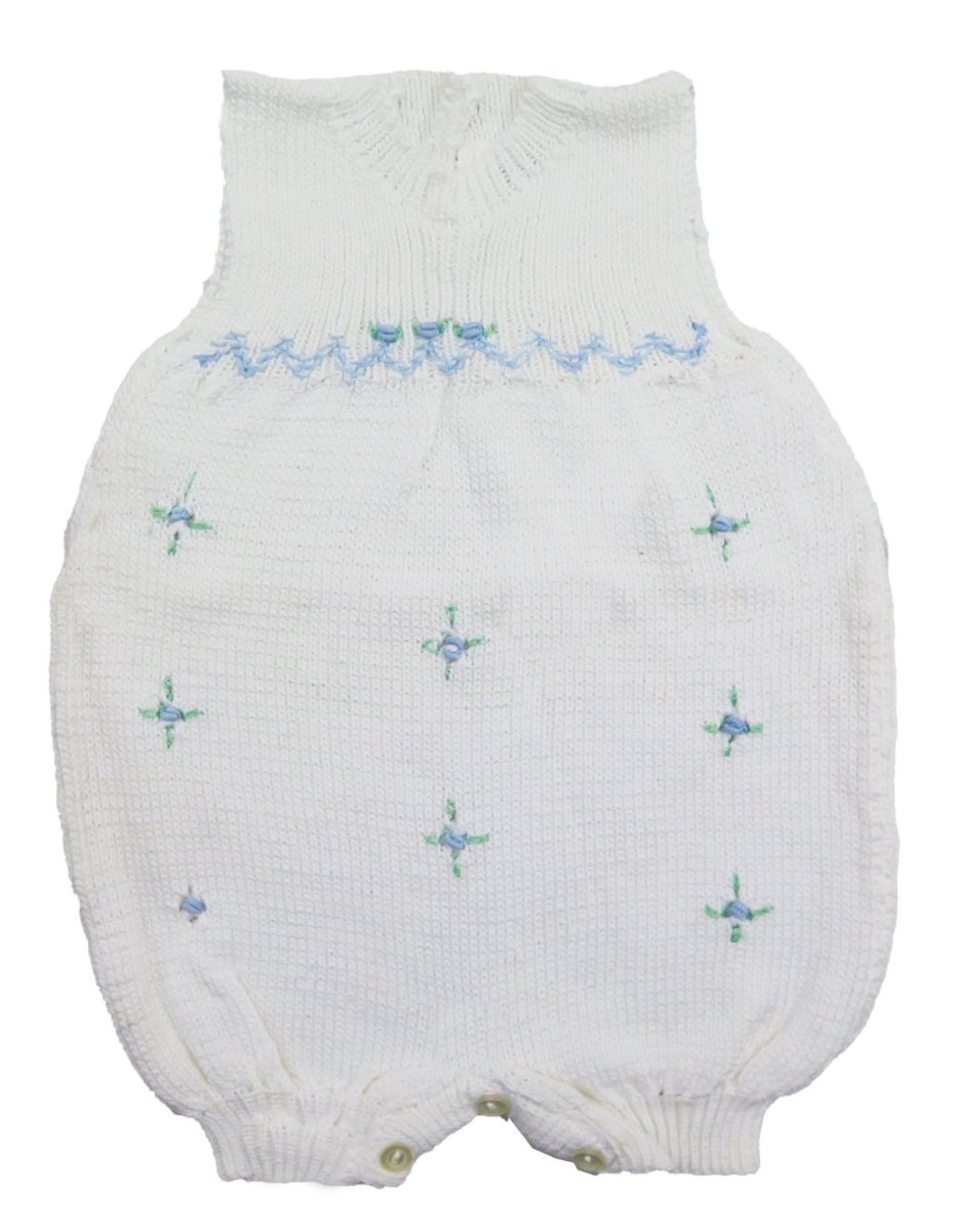 Enterito sin mangas hilo con bordado celeste