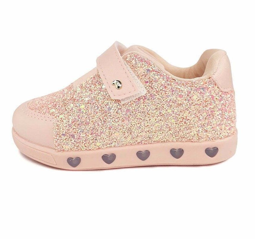 Zapatilla Velcro Glitter Luz Led Al Pisar