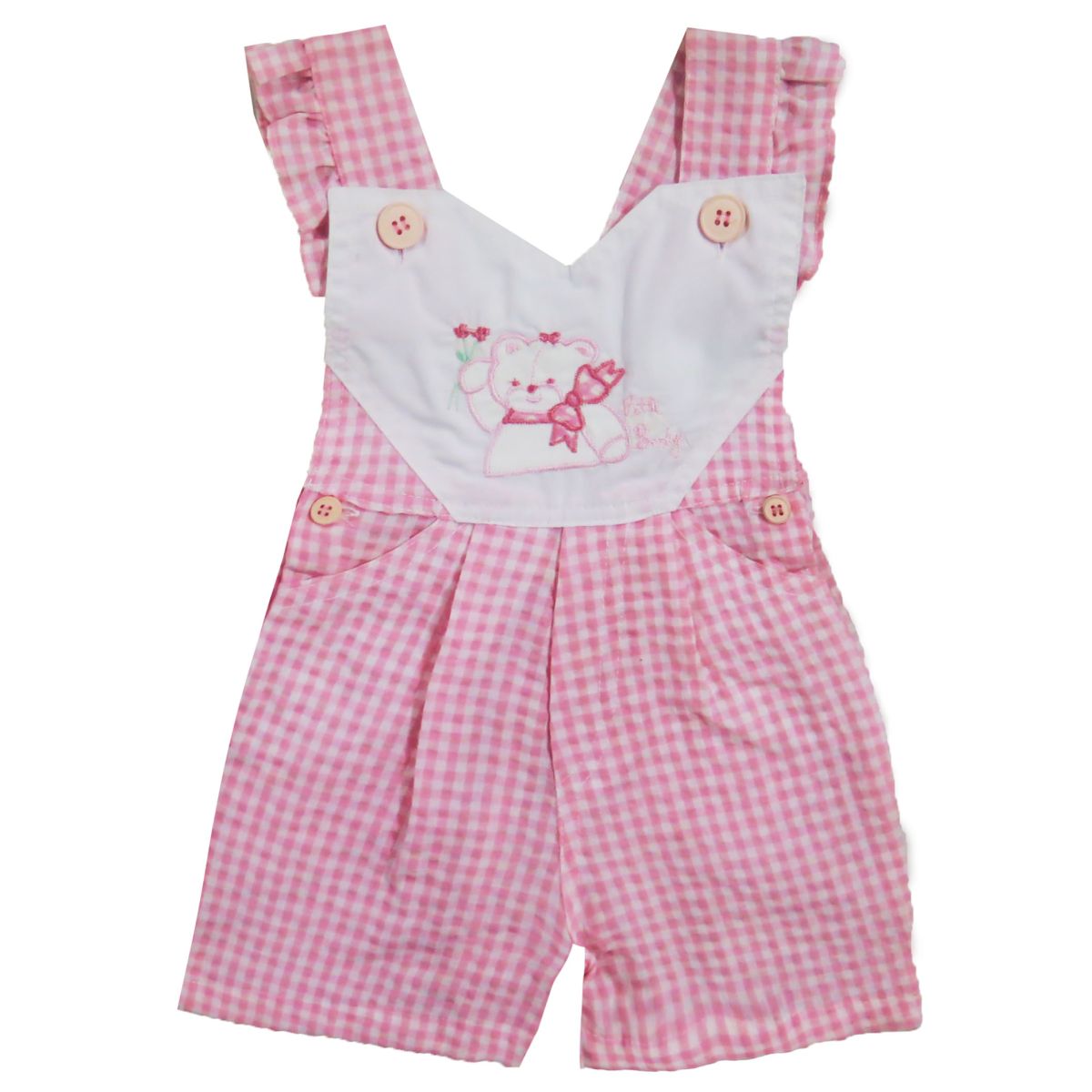 Jardinero cuadrille con volados y oso bordado