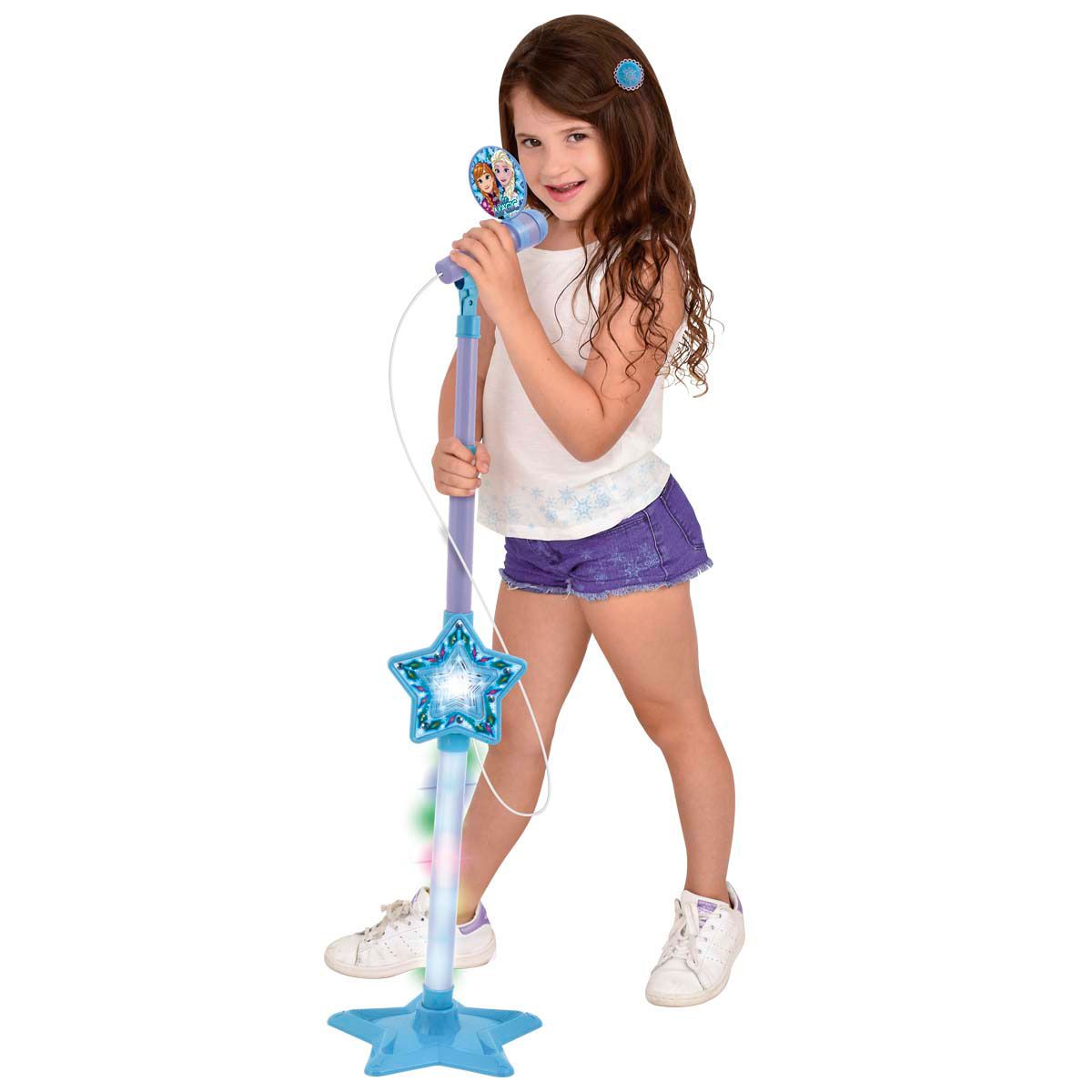 Microfono Frozen Karaoke Luminoso Con Pie Ajustable Y Conexion Line In