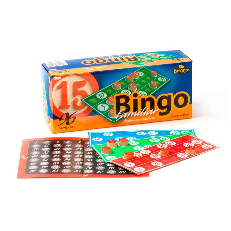 Bingo Familiar - Con Tablero Y Fichas En Madera - 96 Cartones