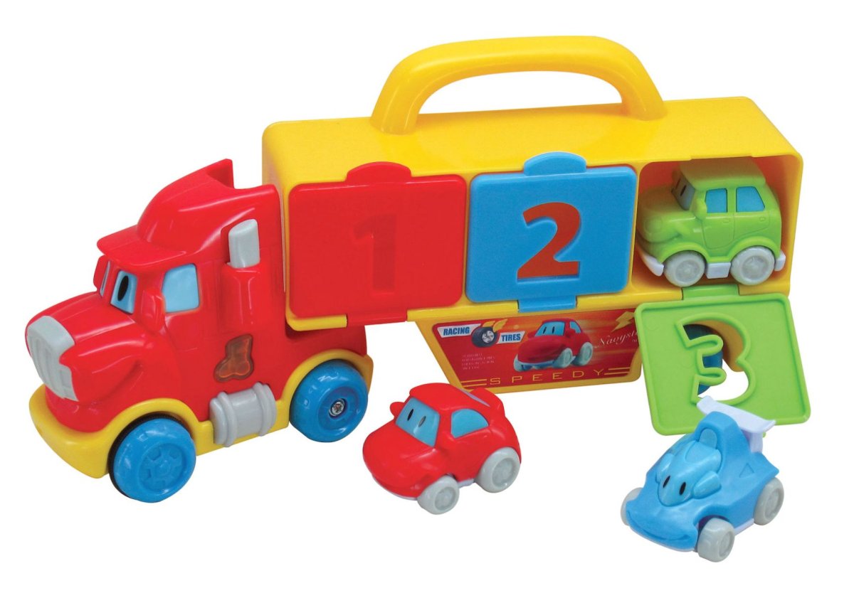 Camion Transporte De Autos - Incluye 3 Autos - Con Luz Y Sonido