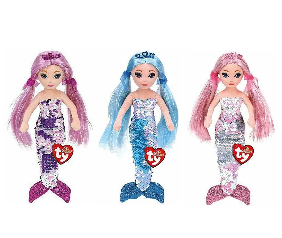 Ty Sea Sequins Peluche Muñeca Sirena con Lentejuelas que cambian de color al pasar la mano - Con cabello