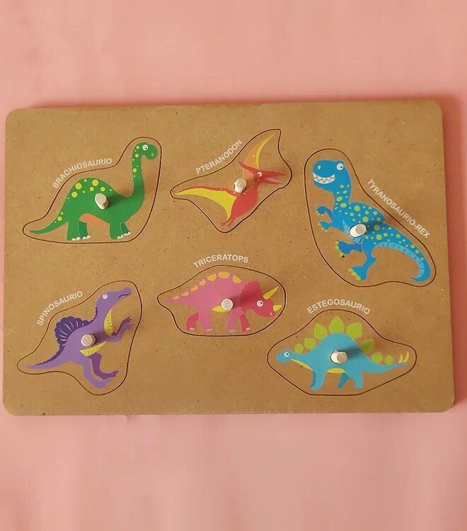 Juego De Encastre Con Agarre - Dinosaurio - 6 Piezas - Madera